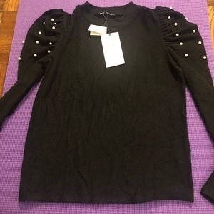 Zara puff sleeve sweater with pearl detail